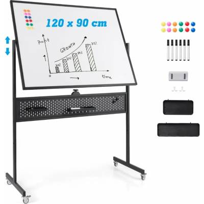 Costway Oboustranná mobilní tabule s kolíčkem, kolečky a stojanem – 120 × 90 cm