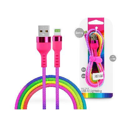 USB - Lightning adat- és töltőkábel 1, 2 m-es vezetékkel - Setty Rainbow - 5V/2, 1A (SE094162) (SE094162)