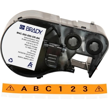 Brady M4C-500-595-OR-BK / 170816, 12.70 mm x 7.62 m, Винил, черен печат / оранжев фон (170816)