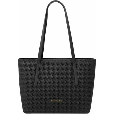 Tuscany Leather Shopper taška z pletenej potlačenej kože Dedalo Pastelovo žltá