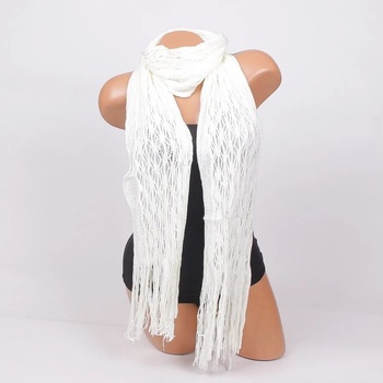 Image 1 of Нежен дамски плетен шал в бяло с ресни