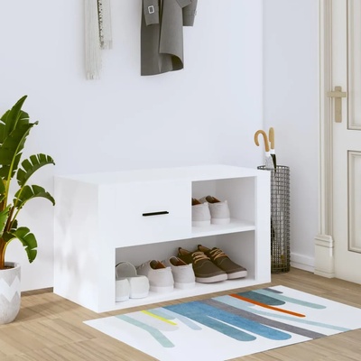 vidaXL Шкаф за обувки, бял, 80x35x45 см, инженерно дърво (816752)