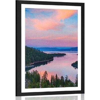 Plakát s paspartou jezero při západu slunce - 60x90 black
