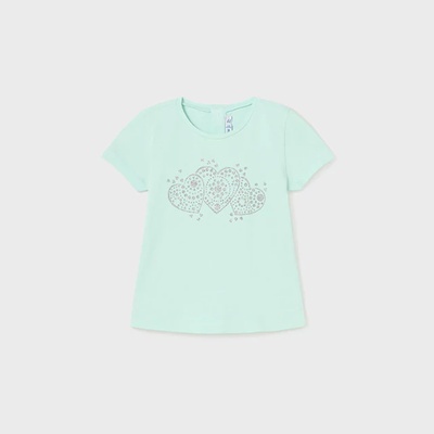 MAYORAL Тениска с къс ръкав basic в ментов цвят за бебе момиче със сребристи глитери Майорал