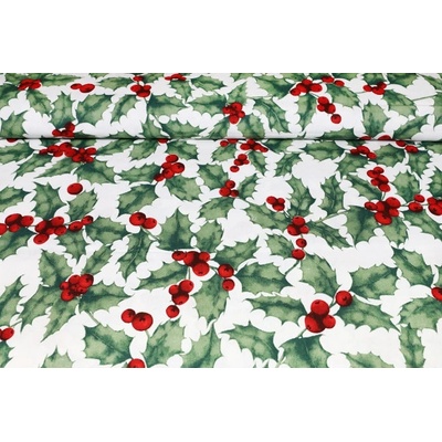 MADE IN ITALY Vianočná dekoračná látka bavlna Halúzky cezmíny, šírka 140 cm Viacfarebná Šírka 140 cm