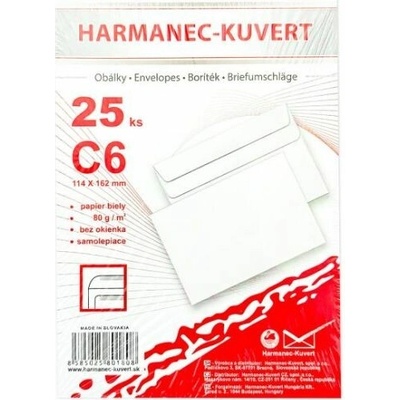 Obálky C6 114x162 mm samolepiace, 25 ks