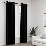 Pure Line Home Завеси с ленена текстура в цвят черен с метални халки, 2 бр. , 140 x 245 см