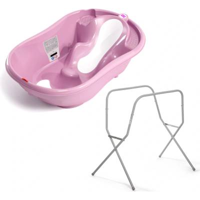 OK BABY SET Vanička rostoucí protiskluzová Onda Evolution Pink Kovový stojan na vanu