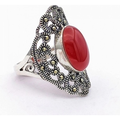 Zlato-minerály Stříbrný prsten karneol a markazit ST05716sd57