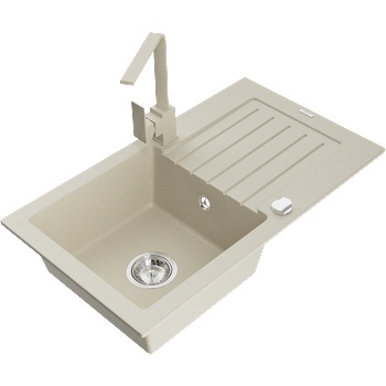 Mexen Pablo гранитна мивка с 1 камера с отцедник и кухненски смесител Rita, бежов - 6510-69-670300-69 (6510-69-670300-69)