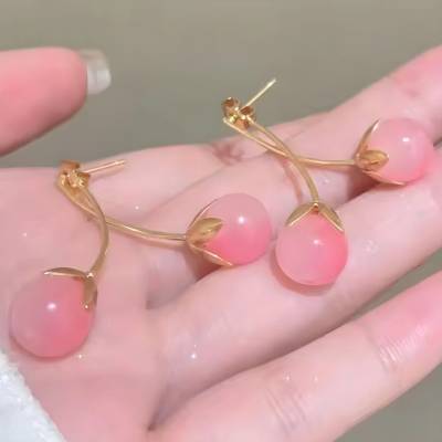 HARAHU Náušnice JU-36528 cherry Ružová