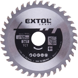 Extol Циркулярен диск, с твърдосплавни върхове, 125x22, 2 mm (диаметър на вала), T36; широчина на диска 2, 2 mm, макс. 10 000 об/мин