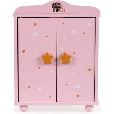 Moni Toys Дървен гардероб за кукли Moni Toys - С 3 закачалки, розов (109192)