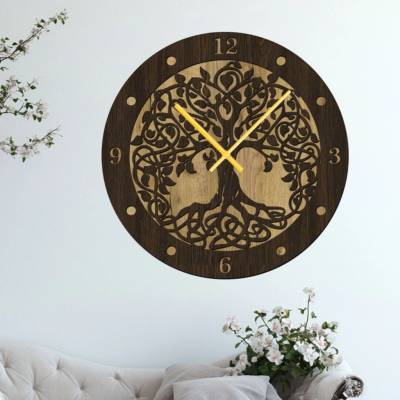 dřevo života Nástěnné hodiny STROM ŽIVOTA Zvolte rozměr šxv (cm): 50, Zvolte barevný dekor: wenge-dub zlatý