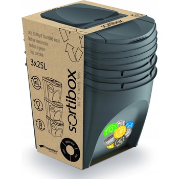 Prosperplast SORTIBOX Sada 3 odpadkových košov 3 x 25 l, šedý kameň IKWB25S3