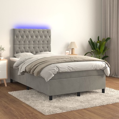 Petrashop 3136293 boxspring postel s matrací a LED světle šedá samet