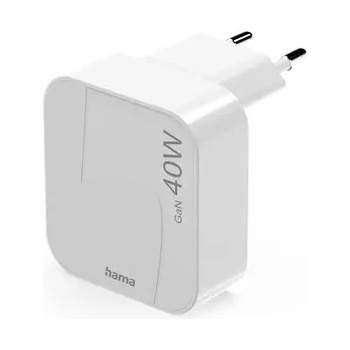 Image 1 of Hama Бързо мини зарядно GaN, 2 x USB-C, PD, 40 W, сгъващ се адаптер, бял (HAMA-201955)