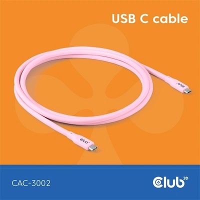 Club 3D Кабел Club 3D - CAC-3002 (USB-C, PD 240W, 20Gbps, 4K60Hz, розов, M/M, 2 m) (CAC-3002)