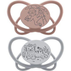 NIP Силиконови залъгалки NIP My Butterfly Green - Маймуна и тигър, 16-32 м, 2 броя, кафява (4000821426917) - baby