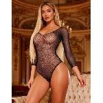 SuperLove Long Sleeve Fishnet Sparkle Bodysuit 80877 Black L-XXL