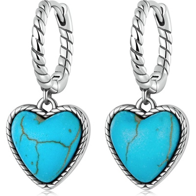 Royal Fashion strieborné visiace náušnice tyrkysové srdce BSE589