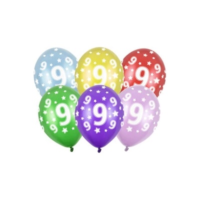 PartyDeco Balónek číslo 9 mix barev