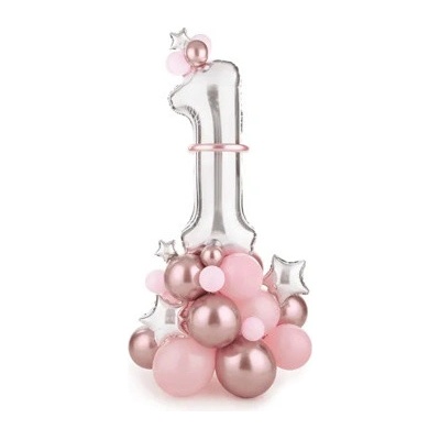 Party Deco Sada na balonkový buket První narozeniny růžový 90 x 140 cm