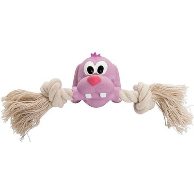 HipHop Dog Psí hlava MINI s bavlněnou činkou se zvukem 5 x 18 cm růžová přírodní