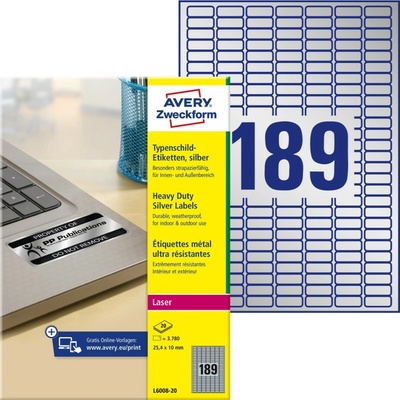 Avery Zweckform L6008-20 Velmi odolné etikety 25,4x10mm 3780 ks stříbrná
