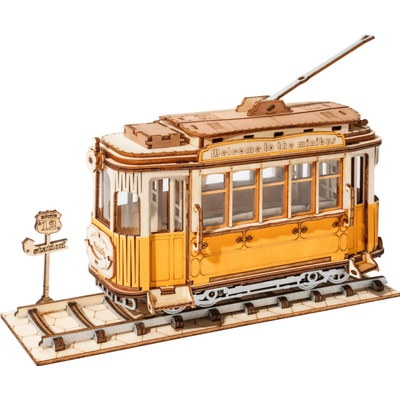 RoboTime 3D drevená skladačka Historická električka