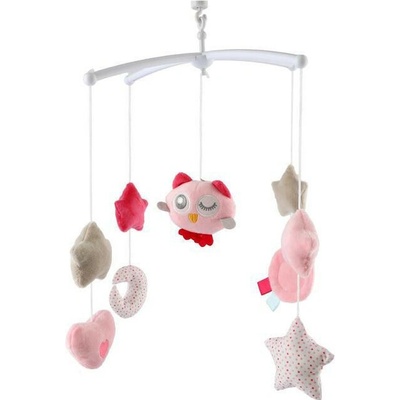 Teddies Kolotoč so sovičkou nad postieľku plast s naťahovacím hrajúcim strojčekom ružový