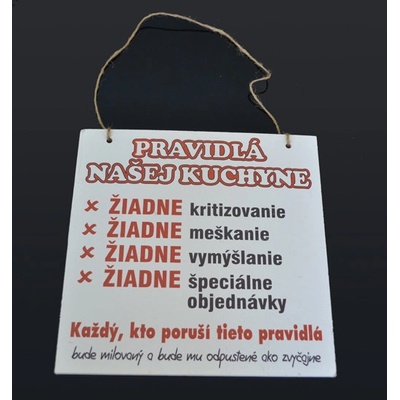 Tabuľka s nápisom Štvorec 20x20cm Pravidlá kuchyne