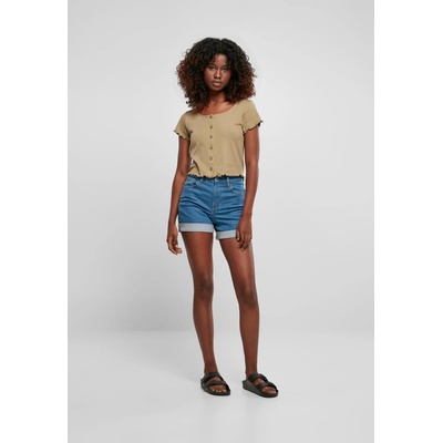 Urban Classics Дамски топ в цвят каки Ladies Cropped Button UpUB-TB4103-00472 - Тъмножълт, размер XXL