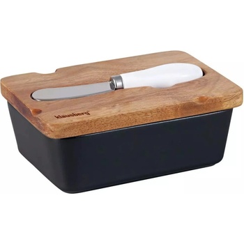 Klausberg Керамична кутия за масло с нож Klausberg KB 7784, Акациево дърво, Черен/кафяв (KB 7784)
