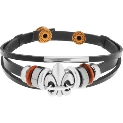 Šperky eshop z černých kožených pásů s korálky z kovu a dřeva Fleur de Lis Y35.07