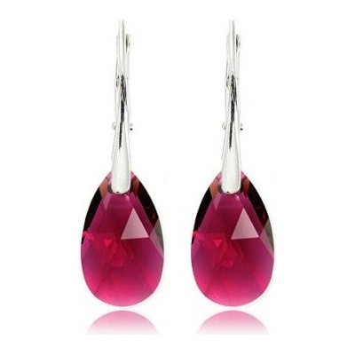 Swarovski Elements Pear krystal stříbrné visací fialovo červené slzičky kapky 31242.3 Ruby fialová červená vínová bordó fuchsiová