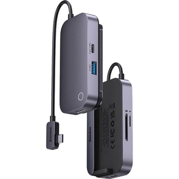 Baseus Baseus PadJoy Series хъб, 6в1, USB-C, USB 3.0, HDMI, USB-C, PD, jack 3.5mm, SD/TF, сив (BSU3701)