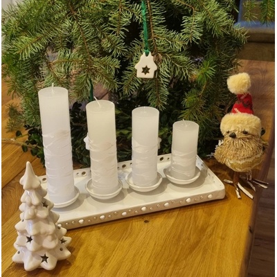 Adventní keramický svícen bílý na tácku – Zboží Mobilmania
