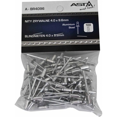 ASTA A-BR4096 Trhací nýty hliník-ocel, 4,0 x 9,6 mm, s plochou hlavou, sada 100 ks