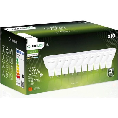 Lumiled 10x LED žiarovka MR16 GU5.3 6W = 50W 580lm 4000K Neutrálna biela 120°