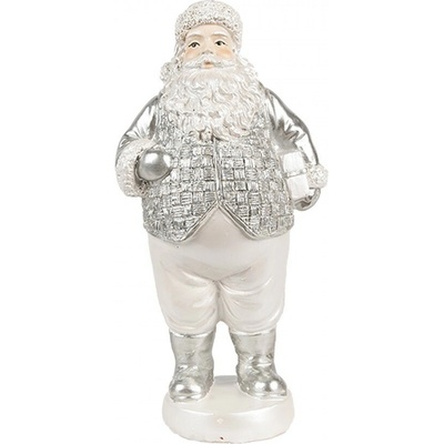 Clayre & Eef Bílo-stříbrná dekorace figurka Santa Claus - 8*6*16 cm