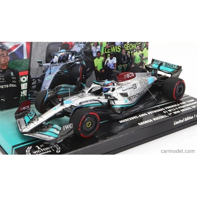 Minichamps Mercedes gp F1 W13e Team Mercedesamg Petronas F1 N 63 prvé víťazstvo v F1 Víťaz Brazilian Gp 2022 George Russel Silver Green 1:43
