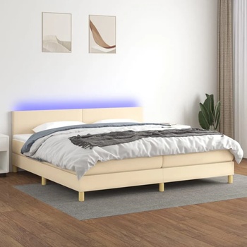vidaXL Боксспринг легло с матрак и LED, кремава, 200x200 см, плат (3133586)