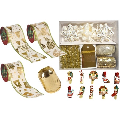John King Set pro originální balení vánočních dárků - zlaté dekorace, stuhy, visačky a vánoční kolíčky (komple – Zbozi.Blesk.cz