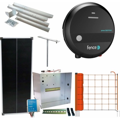 Expert sada solárneho ohradníka - Kompletná prenosná schránka + 4J zdroj, 100 W panel, sieť pre ovce 90 cm