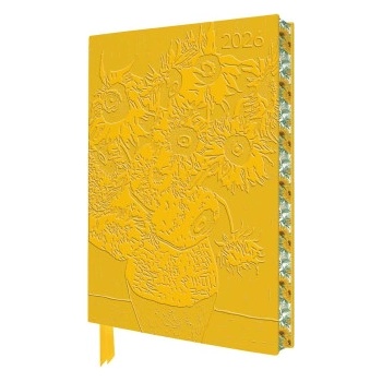 Flame Tree Publishing Vincent Van Gogh: Sunflowers 2026 Artisan Art Vegan Leather Diary Planner - Page to View with Notes