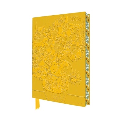Flame Tree Publishing Vincent Van Gogh: Sunflowers 2026 Artisan Art Vegan Leather Diary Planner - Page to View with Notes | Flame Tree Publishing