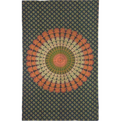 Sanu Babu přehoz na postel s potiskem Barmeri round mandala modro-zelený 130 x 210 cm