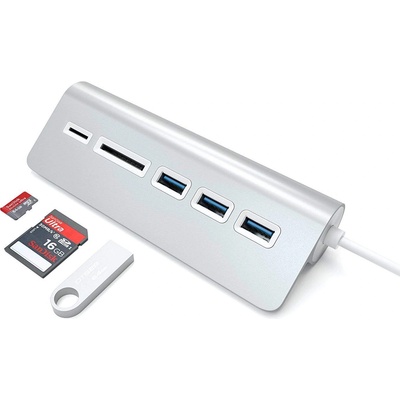 Satechi Aluminum USB 3.0 Hub & Card Reader - алуминиев 3-портов USB 3.0 хъб с четец за карти за компютри и лаптопи