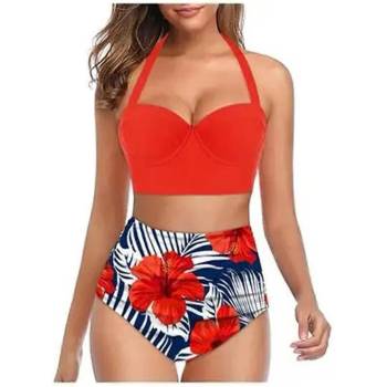 Image 1 of Дамски бански в червено и синьо с цветя